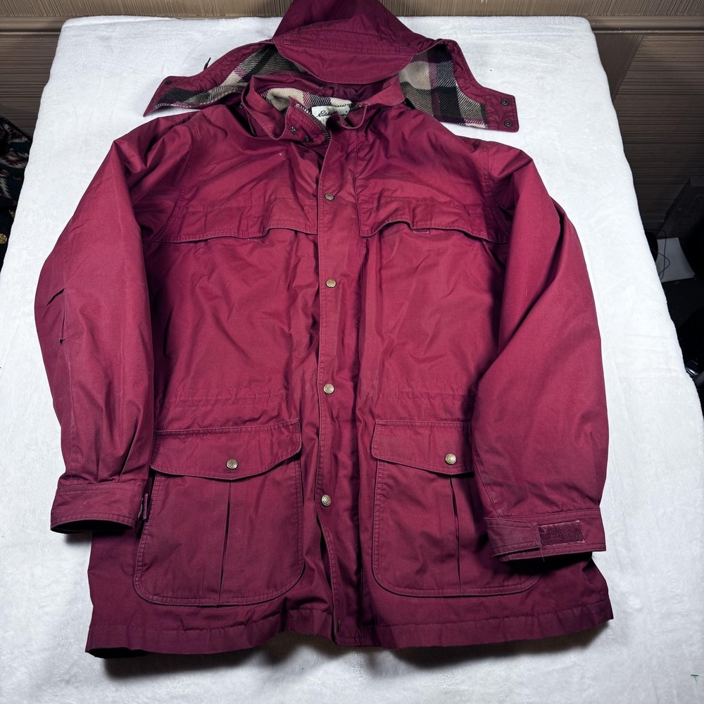 Vintage Eddie Bauer Jacket Mens XL Red Wool‎ Lined Mountain Parka Hooded 80s